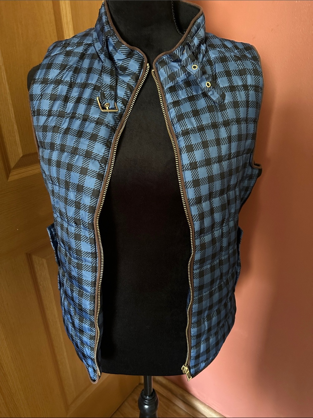 Chocolate Blue & Black Gingham Quilted Vest